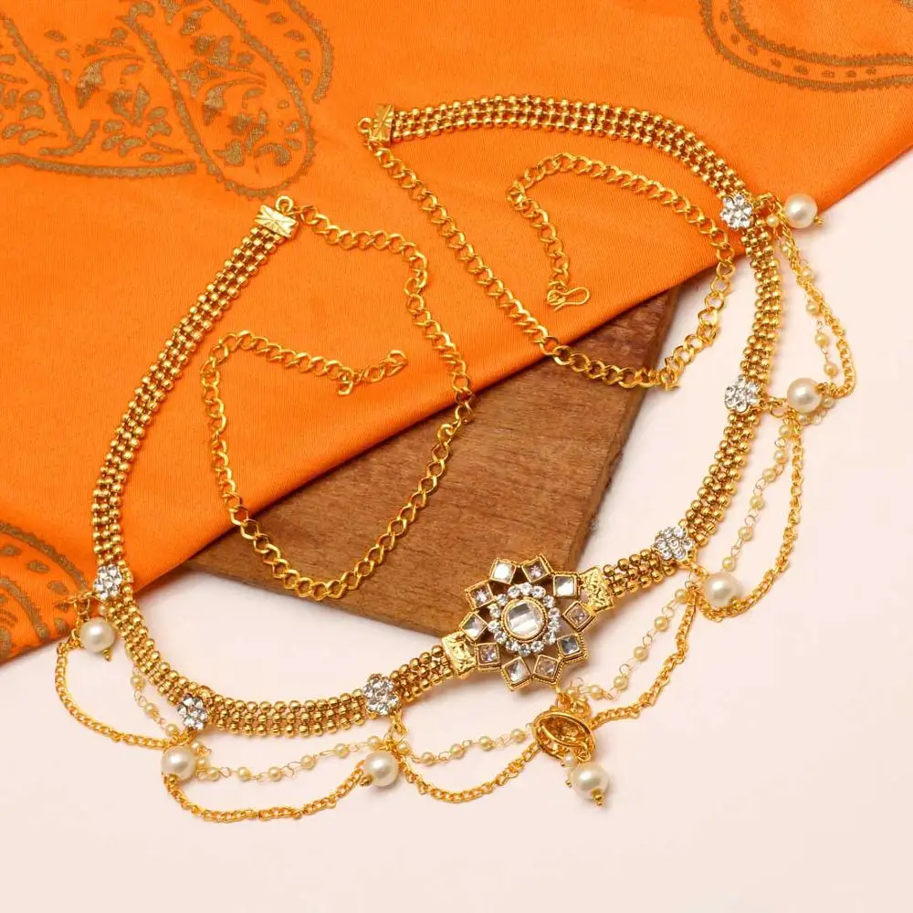 Latest Indian Jewelry Maroon & Green Color Glass Stone Kamarband Waist Chain