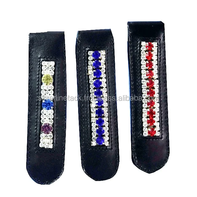 Horse Riding Leather Boot Clip With Bling Black Brown Tan Australian Nut & Many Crystal Colors.