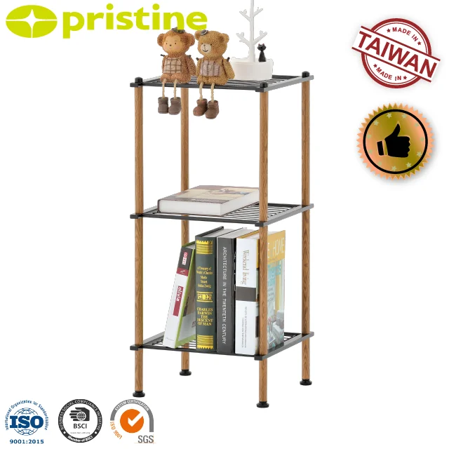 OEM Sale Wholesale 3-Tier Wood Grain Metal Bathroom Wire Shelf from Taiwan MIT Housewares Home Storage Furniture Corner Mounted