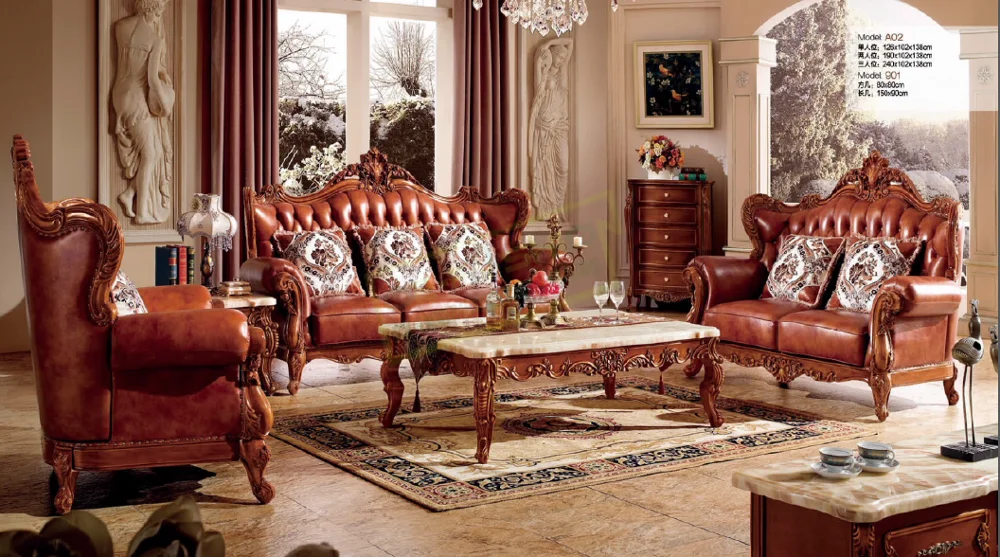 European style series antique wooden sofa set 1+2+3 sofas