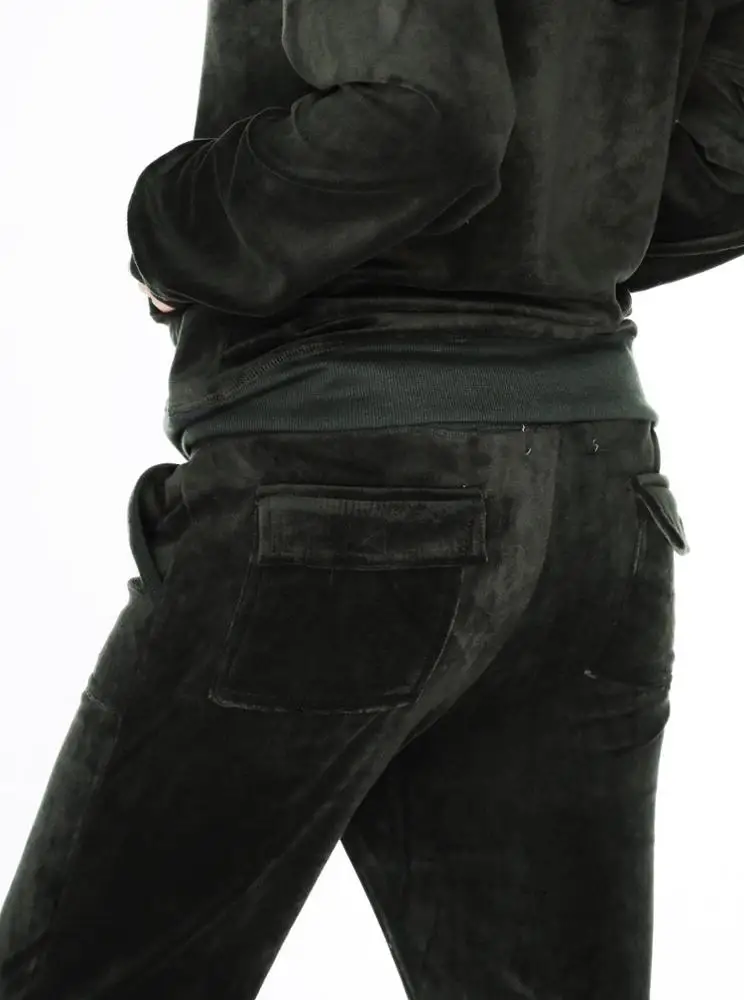 Women Custom Cheap Black Velour Tracksuit Latest Custom Design With Custom Logo Tracksuit Sweatsuit