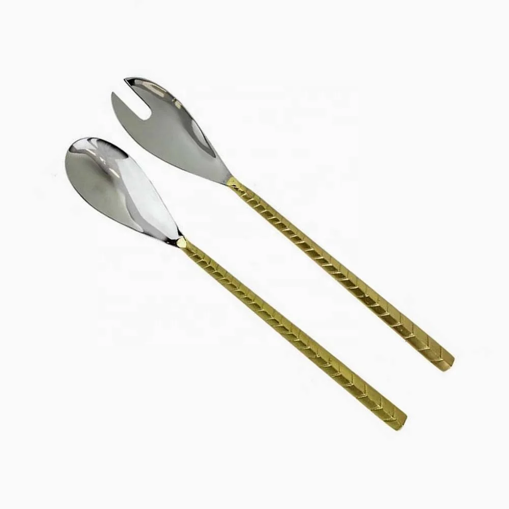 Salad Server V Line Design Brass Handle stainless steel Decorative hot food party food warmer buffet salad servers