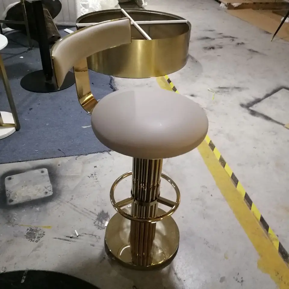 Fashion gold stainless steel leather high bar chair bar stools