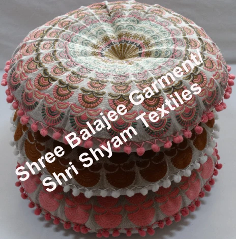 
Green Round Ethnic Design Embroidery Home Decor Cotton Cushion Custom Embroidery Round Chair Cushion Gypsy Round Floor Pillow 