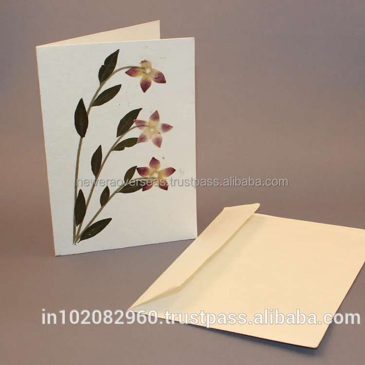 Handmade cotton Paper Greeting Cards with real dry flowers For Christmas and All Occasions