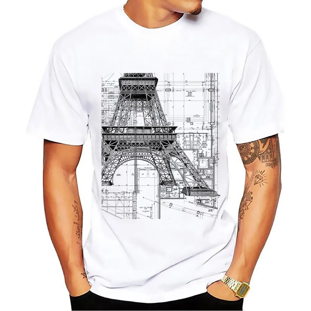 Custom Sublimation Eiffel Tower Technical drawings t-shirt