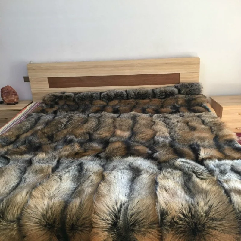 2018 Real fur king size soft blanket,fox fur blanket