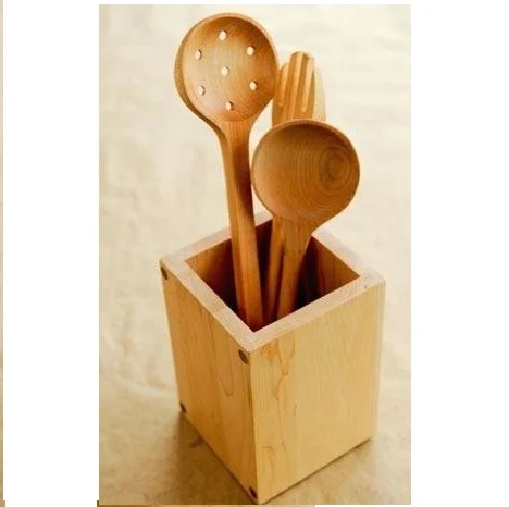 Высококачественный деревянный держатель для ложек для кухонных принадлежностей, коробка для хранения посуды и лучший полированный деревянный держатель для ложек на продажу