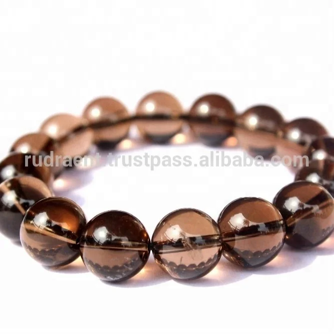 OEM High Quality Smoky Quartz 12 mm Big Beads Gemstone Stretchable Bracelet Round Beads Natural Bracelet