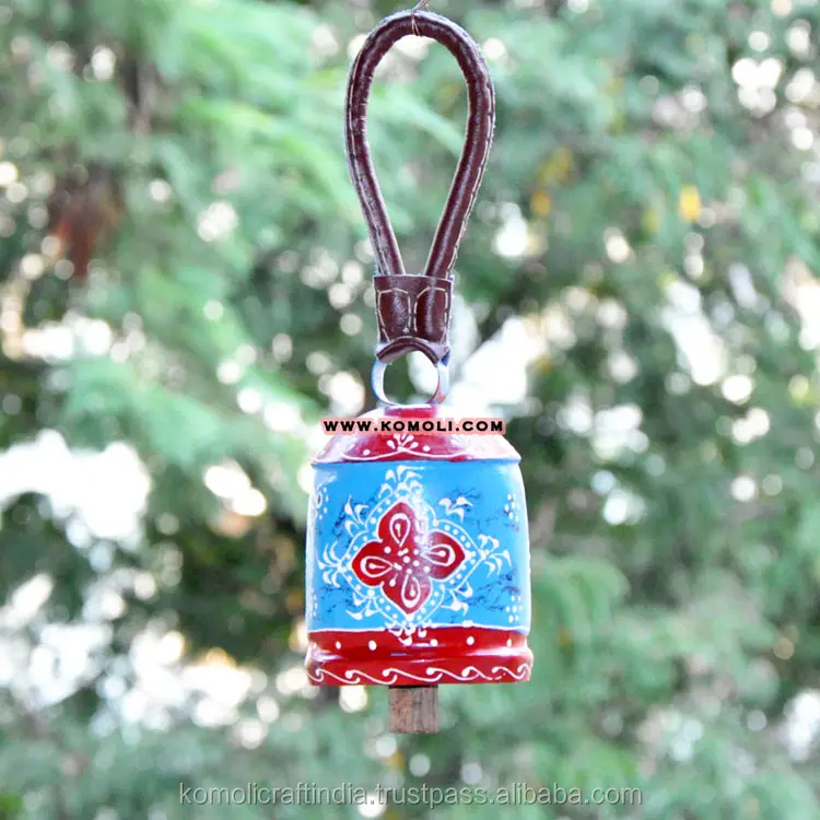 Blue and red metal leather handle cow bell wholesale cow bells custom cowbells metal crafts