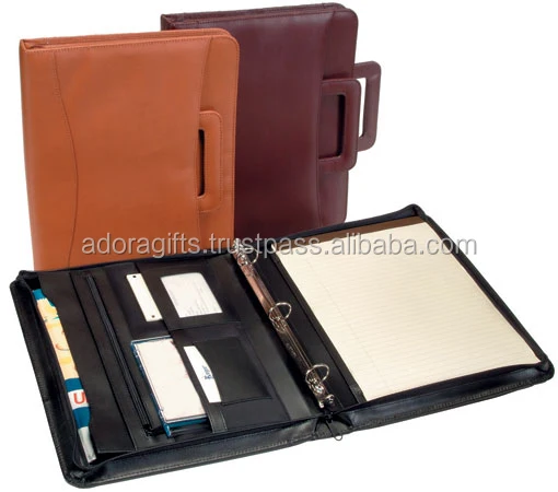 office stationery ring binder / pu leather portfolio with 3 ring binder bag / fancy ring binder with pockets