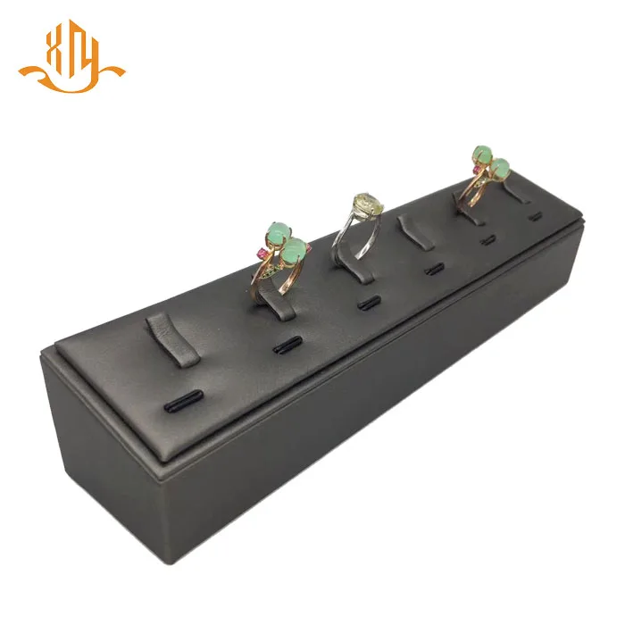 XIANGYU factory wholesale custom wooden leather jewelry shop display 6 ring stand
