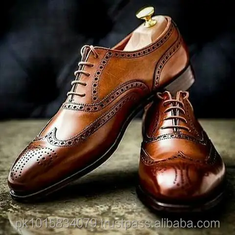 Brown Oxford Brogue Dress Shoes, Whole Sale Hand Crafted Mens Footwear