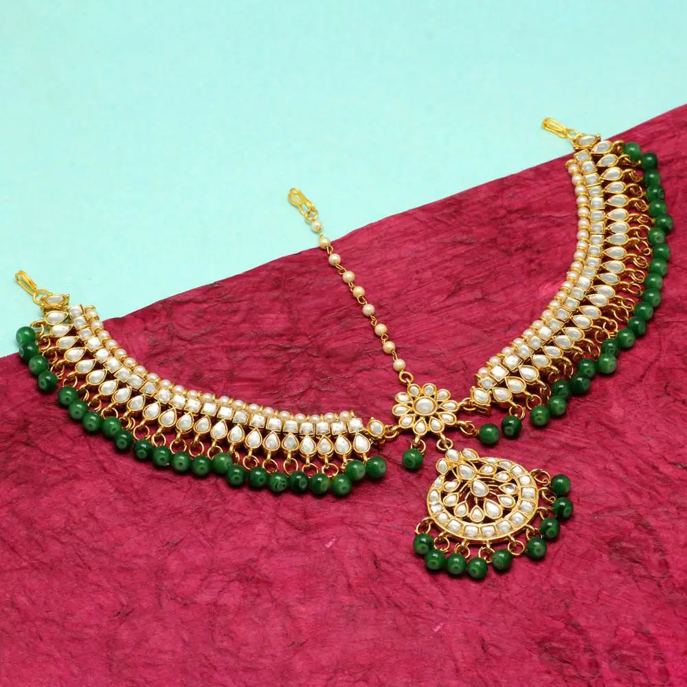 Green Color Kundan Work Matha Patti