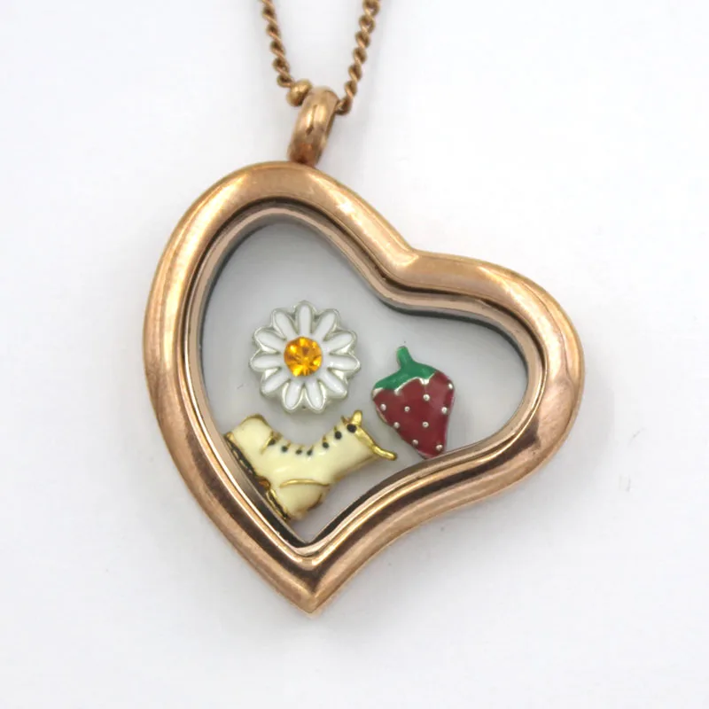 DIY stainless steel memory glass floating heart locket pendant with clear glass locket