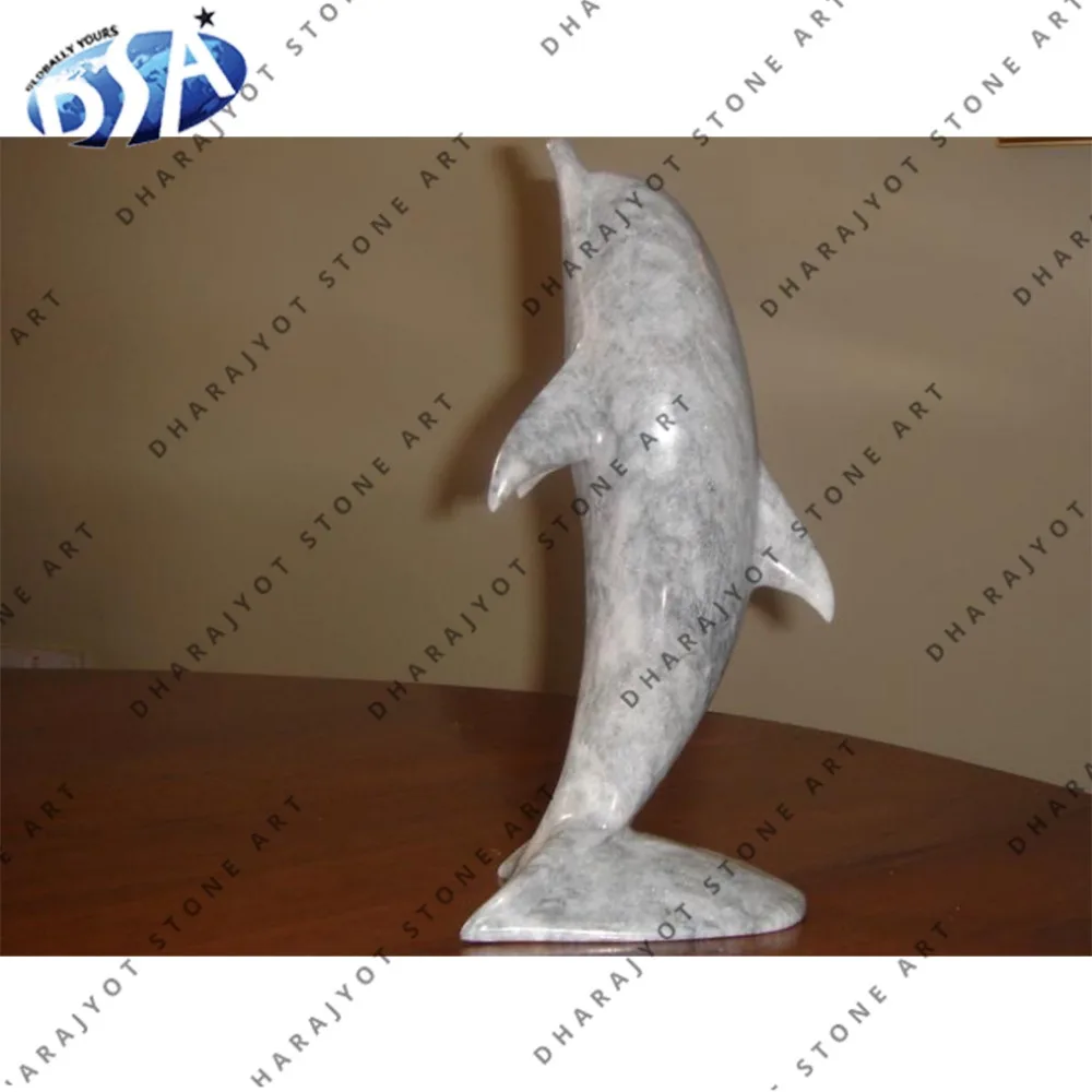 beautiful grey marble polished table base dolphin statue