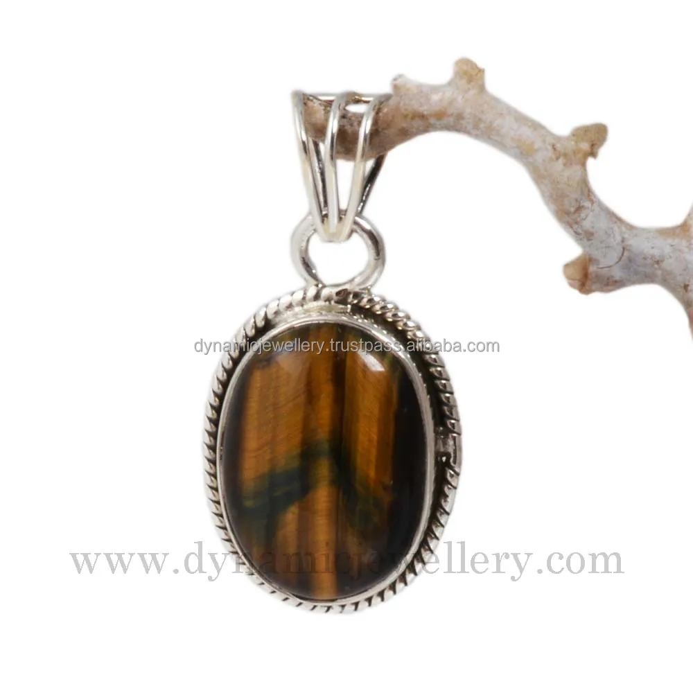 Christmas Gift Wholesale Yellow Tiger Eye Gemstone Pendant Beautiful 925 Sterling Silver Tiger Eye Gemstone Pendant