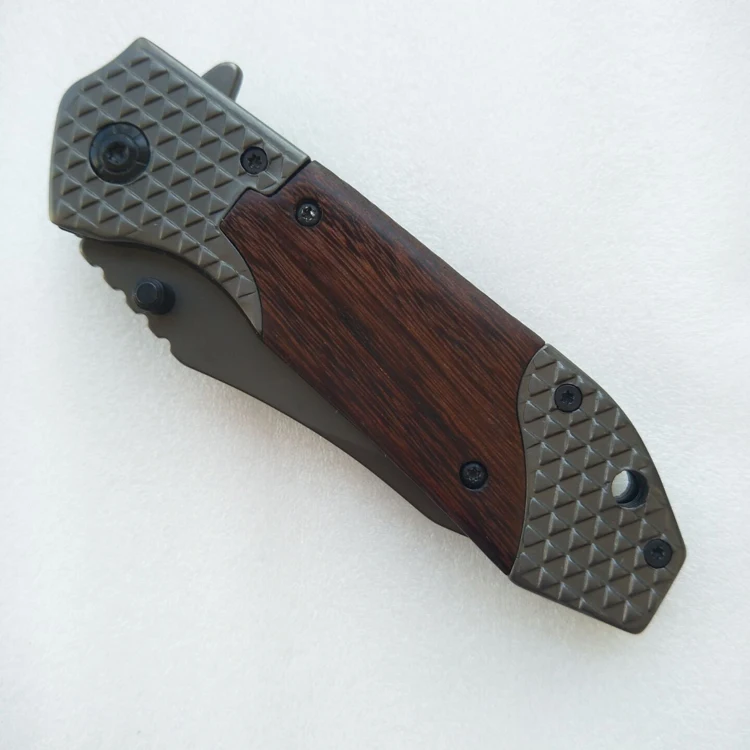Amazon top sale tactical pocket knife wooden handle biak knife stainless steel knife hunting