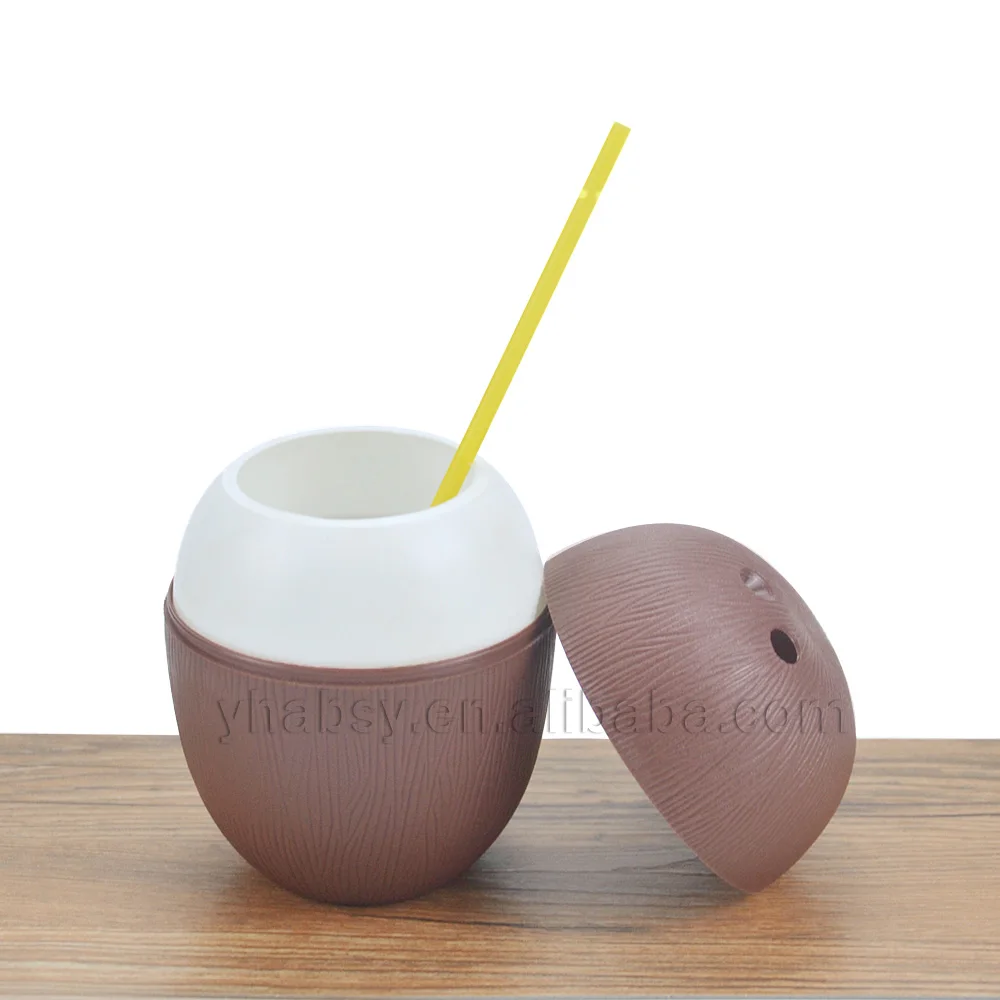 wholesale pp food grade plastic party Coconut shell shaped tiki drinking mug with straw