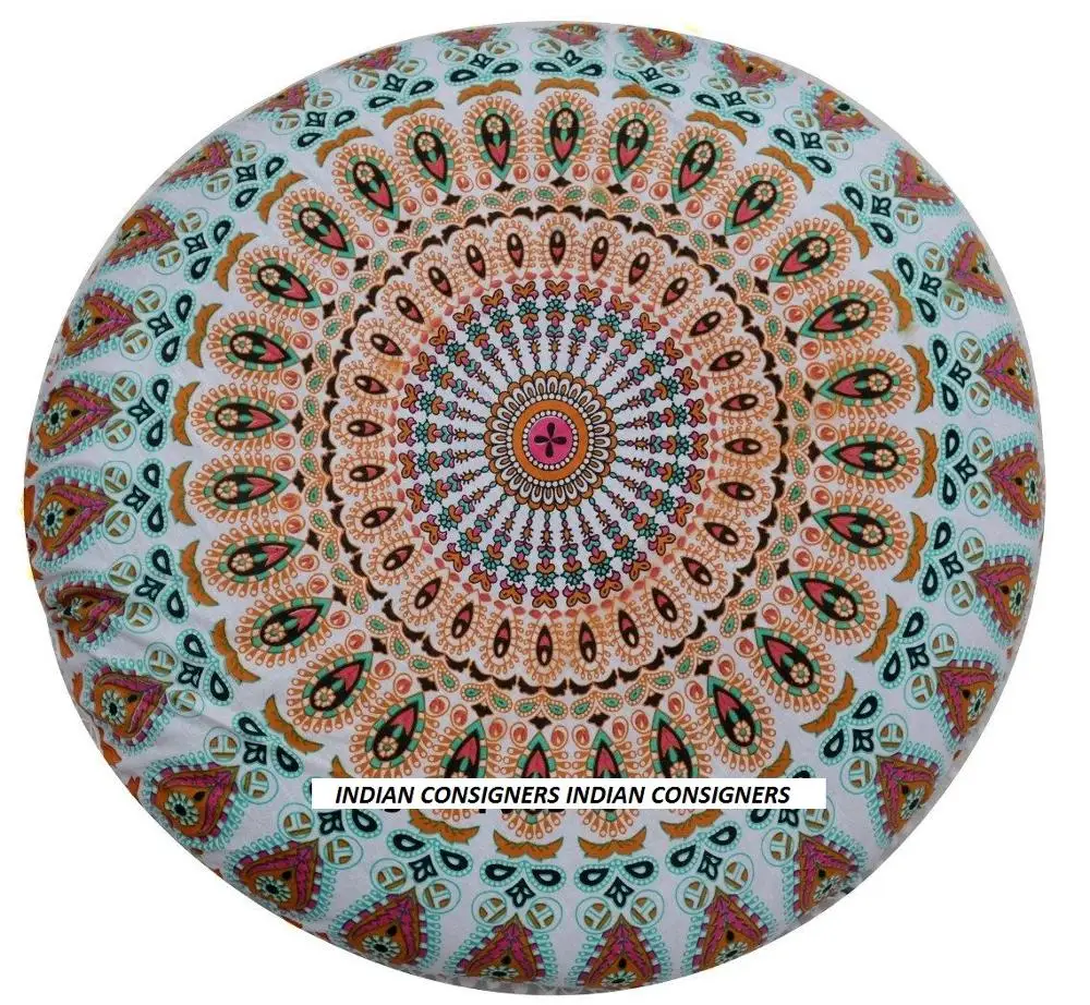 Cotton Floor Cushion Cover Round 100% Cotton Mandala Decorative Multiple Color Handmade Ethnic