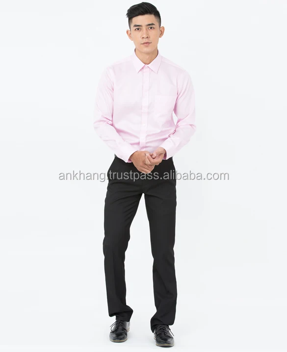 
Men fashion custom long light pink plain sleeve button shirt 