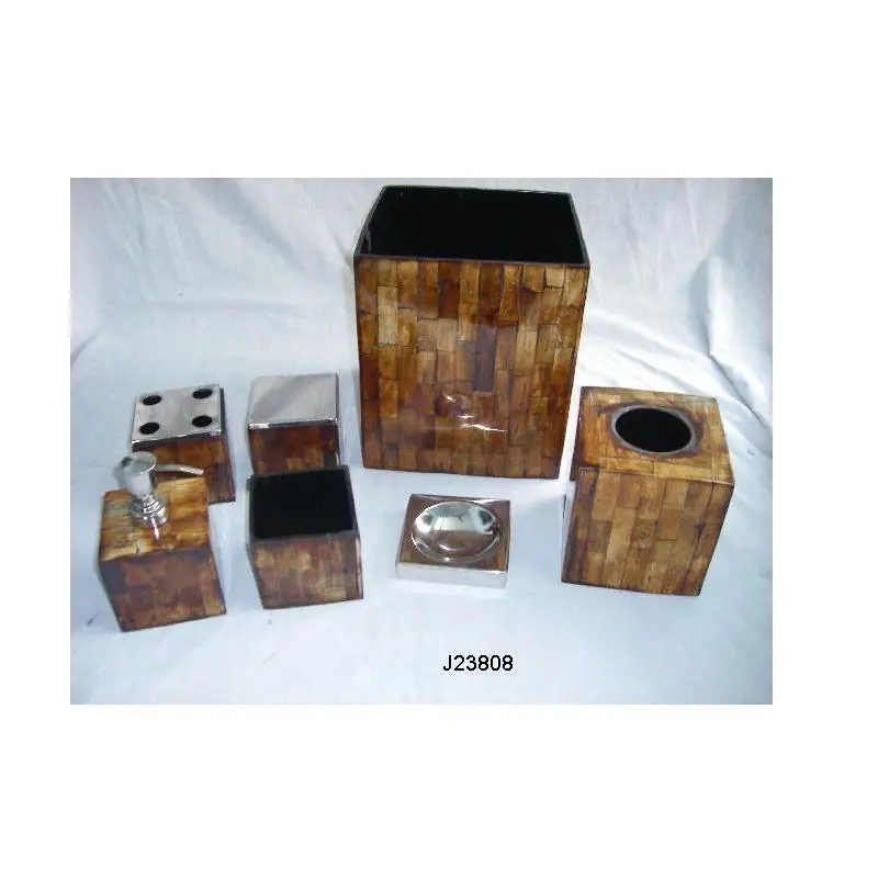 Bone Inlay on Steel Bathroom Set in Antique Finish Vanity Set Bone Inlay Vanity set Tissue Box Soap dispenser