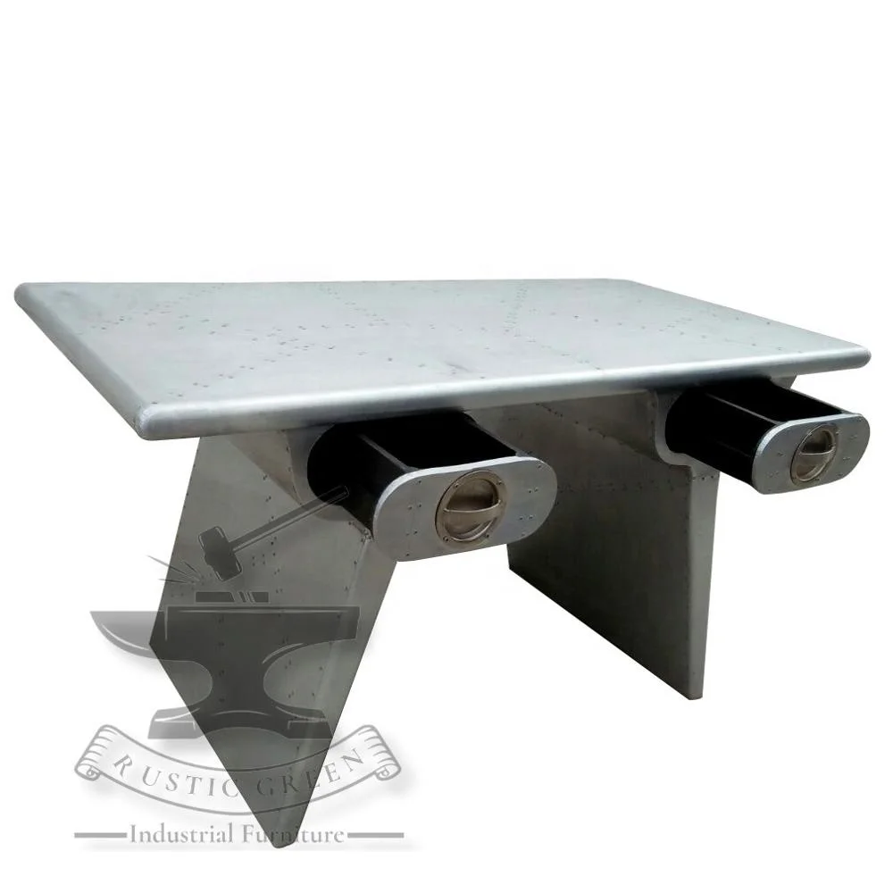 Modern Antique Aviator Wing Desk with Two Drawers for Home Office Living Room or Apartment Durable Aluminium Furniture