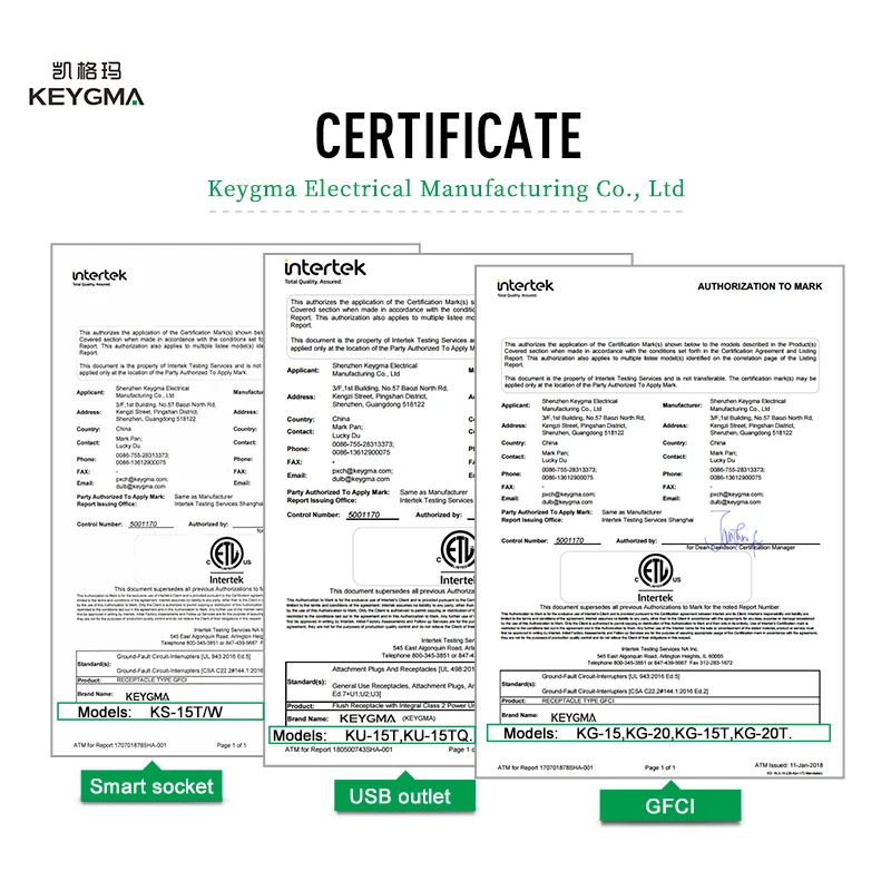 KEYGMA ETL/Cetl 110 В 15 а 60 Гц, черная розетка GFCI для рынка США