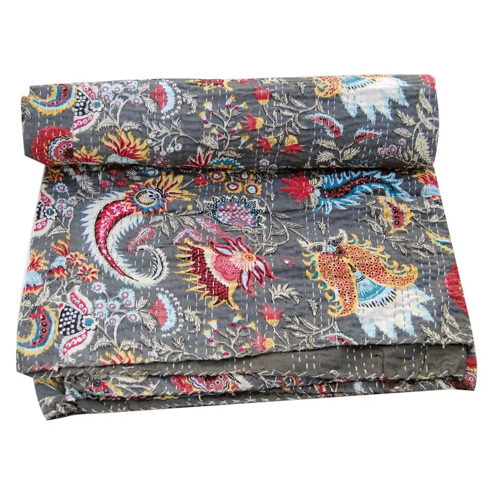 Indian Vintage Handmade Printed New Design Cotton Fabric Quilts Jaipur Kantha Queen Wholesale Bedspread
