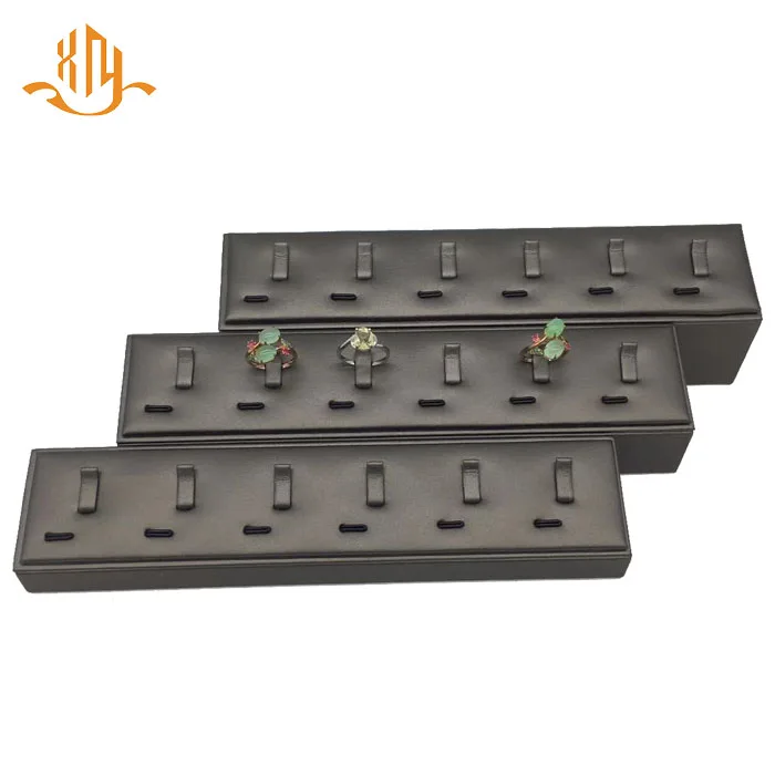 XIANGYU factory wholesale custom wooden leather jewelry shop display 6 ring stand