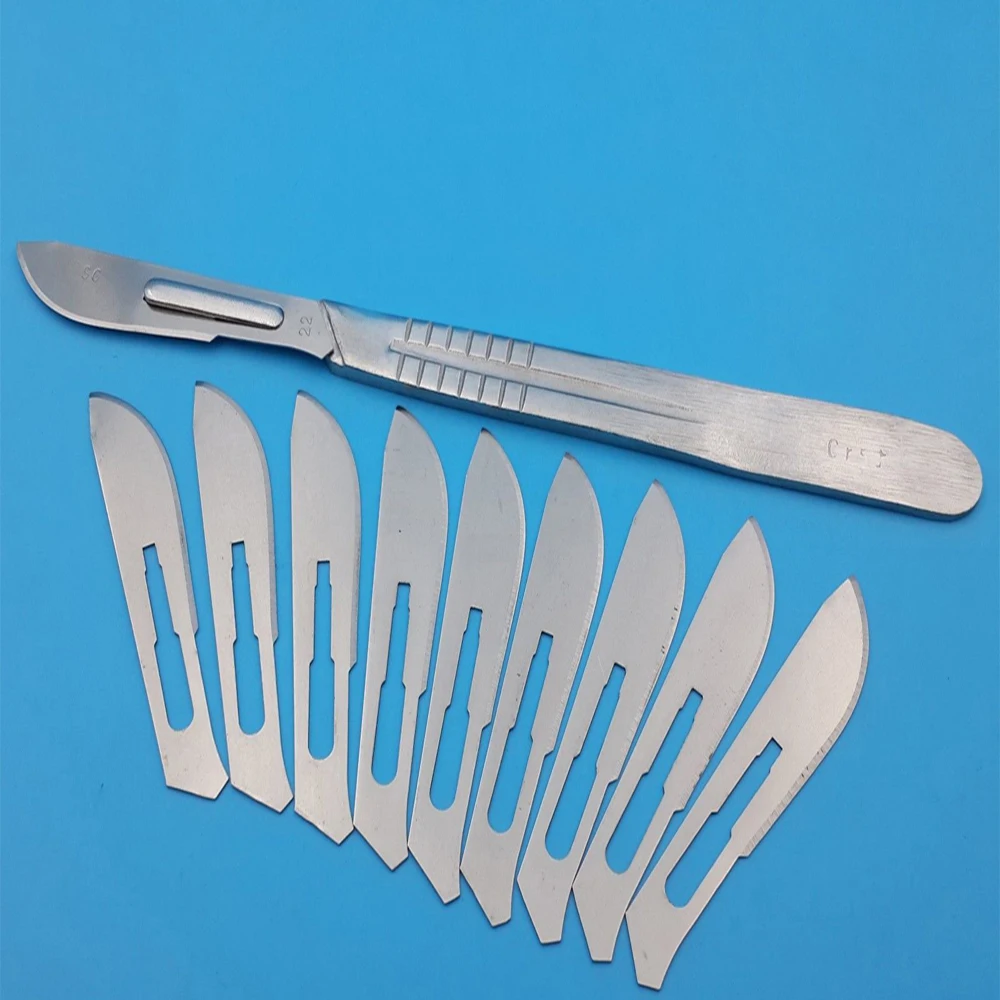 Surgical Scalpel Handle no 4 with 10 Pcs of Carbon Steel Surgical Scalpel Blades no 22
