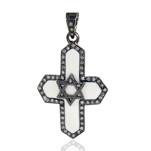 Pave Diamond Cross Design charm Pendant 925 Silver Enamel Jewelry