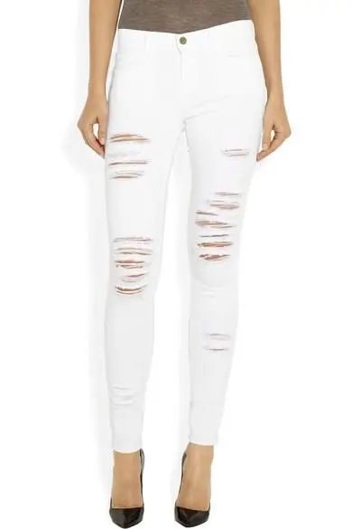 2017 Fashion Ripped white Lady jeans denim High Waisted Ripped Skinny Pencil Jeans