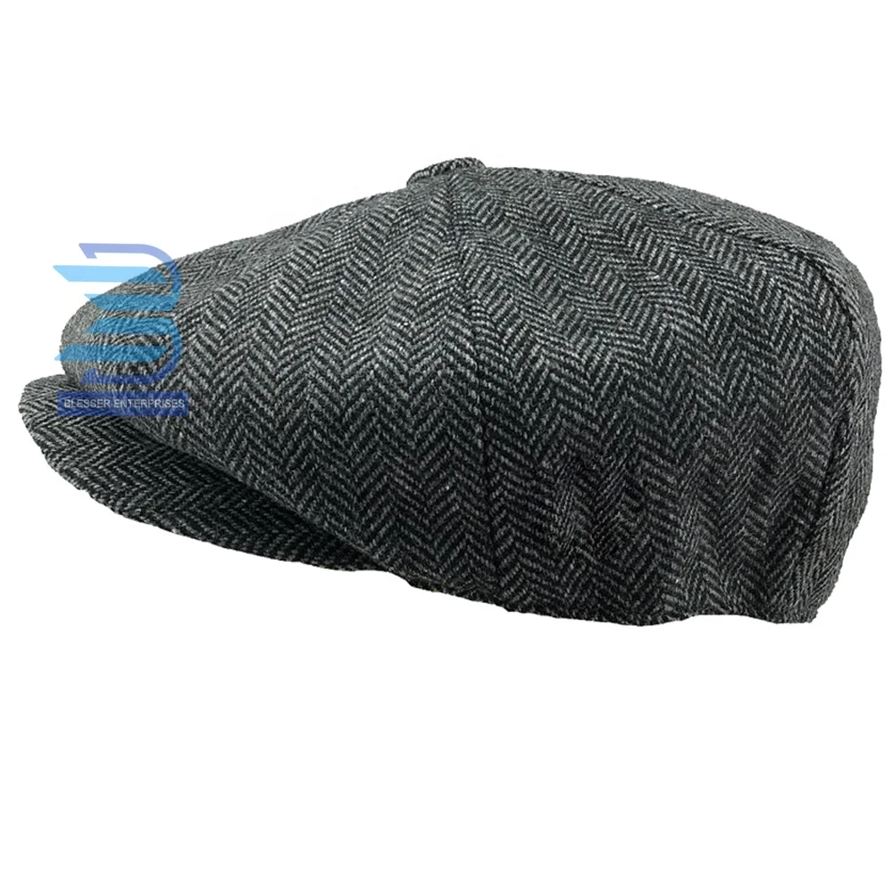 Стильная кепка газетчика с улыбающимися глазами плоская в елочку из твида и шерсти Гэтсби для
