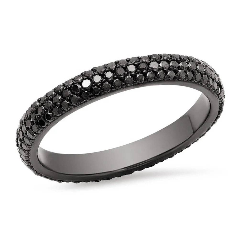 Wholesale Pave Setting Custom 925 Sterling Silver Diamond Eternity Band 3 Row Micro Pave CZ Black Cubic Zirconia Eternity Ring