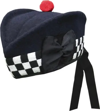 
Wholesale Glengarry diced black wool scottish bagpipe hat 