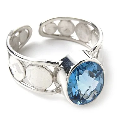 925 Silver Ring Wholesale Blue Topaz Jewelry Adjusting Silver Ring