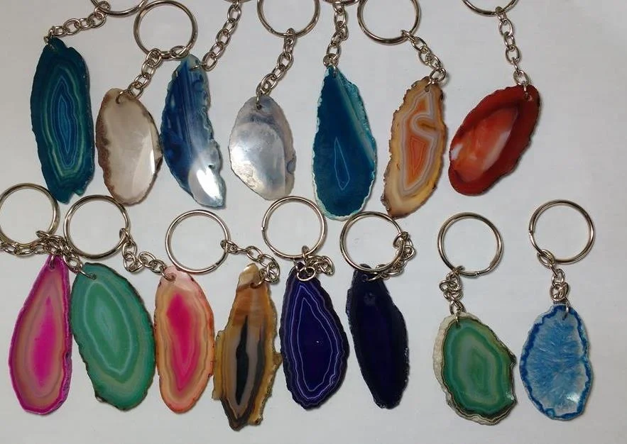 Agate Slice Key Holder Agate Slice Keyring Agate Slice Keychains Wholesale Natural Stones Crystal Crafts Reiki Rocks Keychains