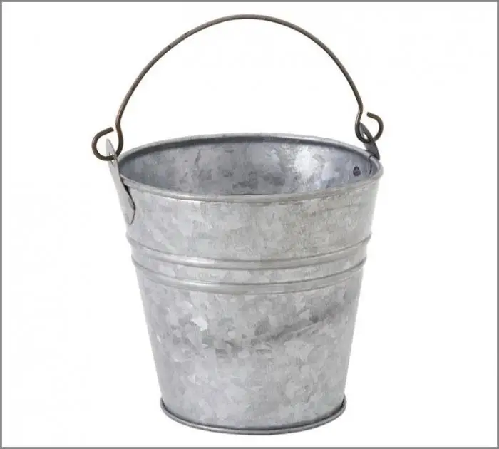 Vintage Antique Galvanized Metal Bucket With Natural Handle