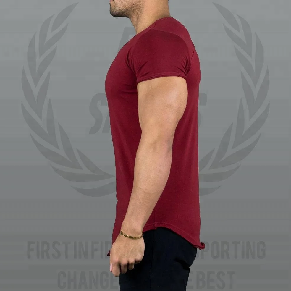 new design 92% cotton 8% Elastane t-shirts longline scoop bottom men t shirt