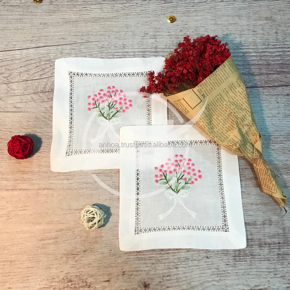 
Lavender designs linen cocktail napkins embroidered linen cotton napkins, hemstitch cocktail napkins with monograms 