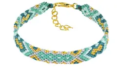 Bracelet of Macrame Handwoven Band Mixed Colors Cotton String and Metallic Yarn