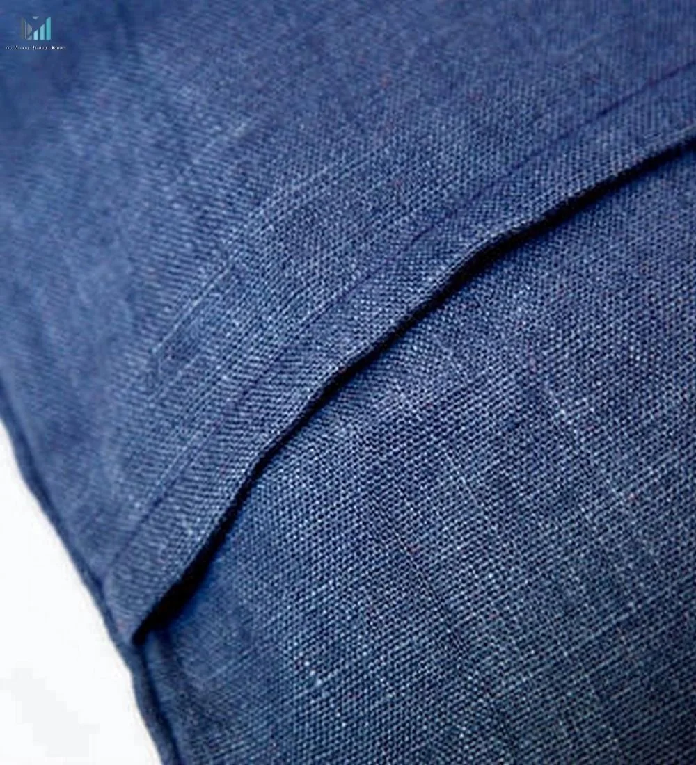 
Vintage Pure Linen Pillow Cover | Navy Color Wide Horizontal Lines embroidery with white thread 