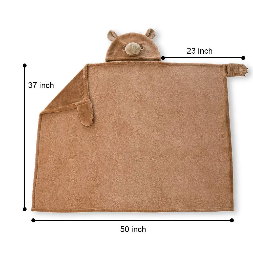 Bear Hooded Blanket for Kids, 3D Toddler Wearable Animal Snuggie Throw