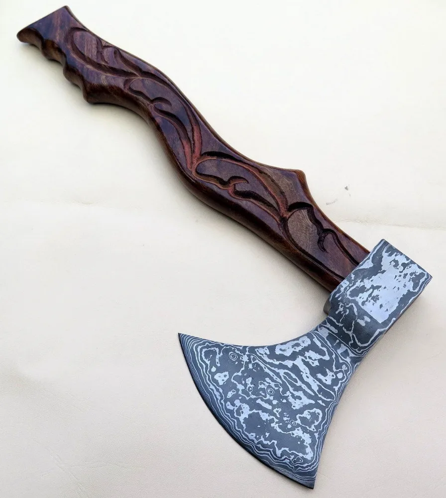 
 Дамасский нож ручной работы, топор 16,00 дюйма, ручка из розового дерева  