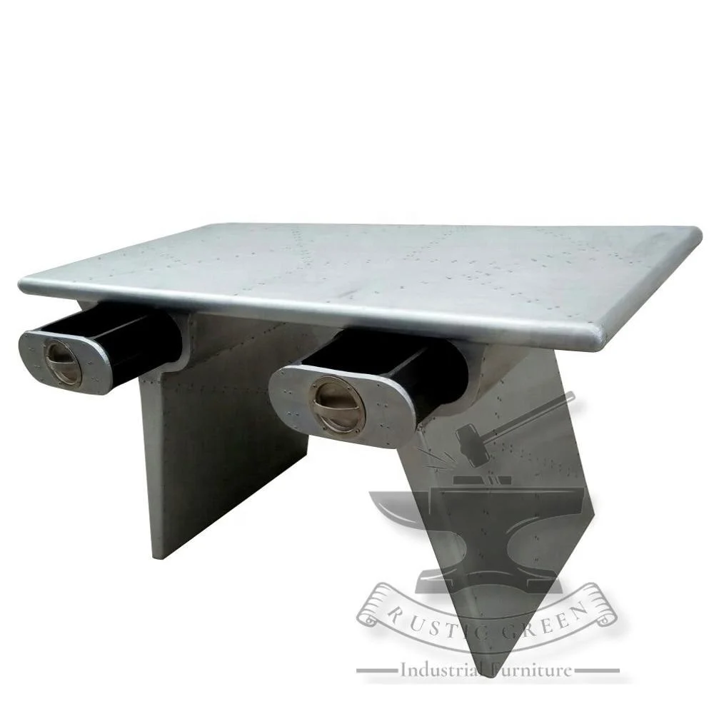 Modern Antique Aviator Wing Desk with Two Drawers for Home Office Living Room or Apartment Durable Aluminium Furniture