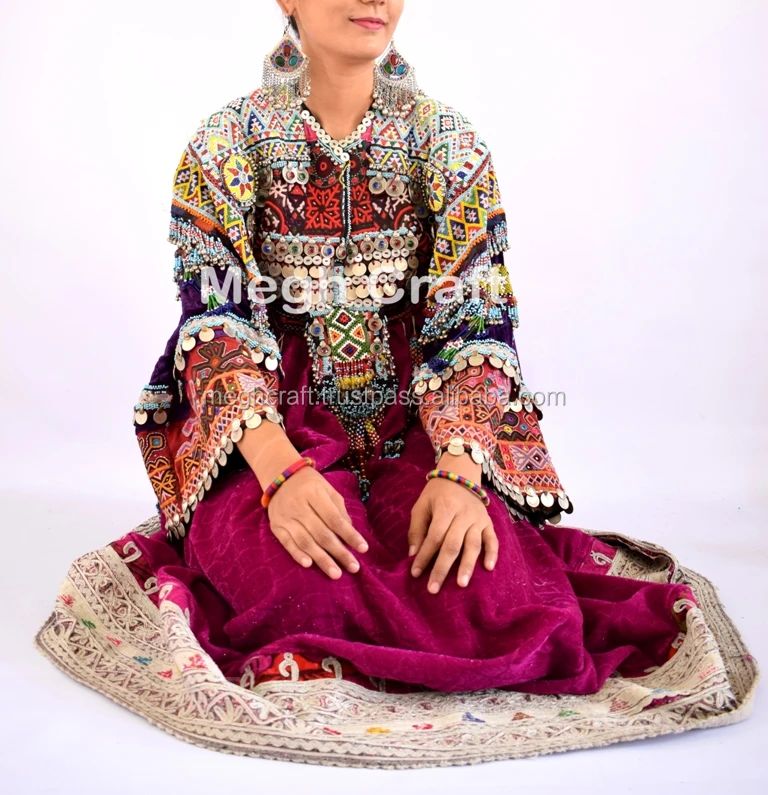 
Afghan Kuchi Dress - Tribal Banjara Dress - Indian Gypsy Vintage Coins Dress - Woman Fashion Beaded Embroidered Kuchi Dress 