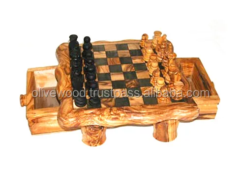 
small olive wood chess board 