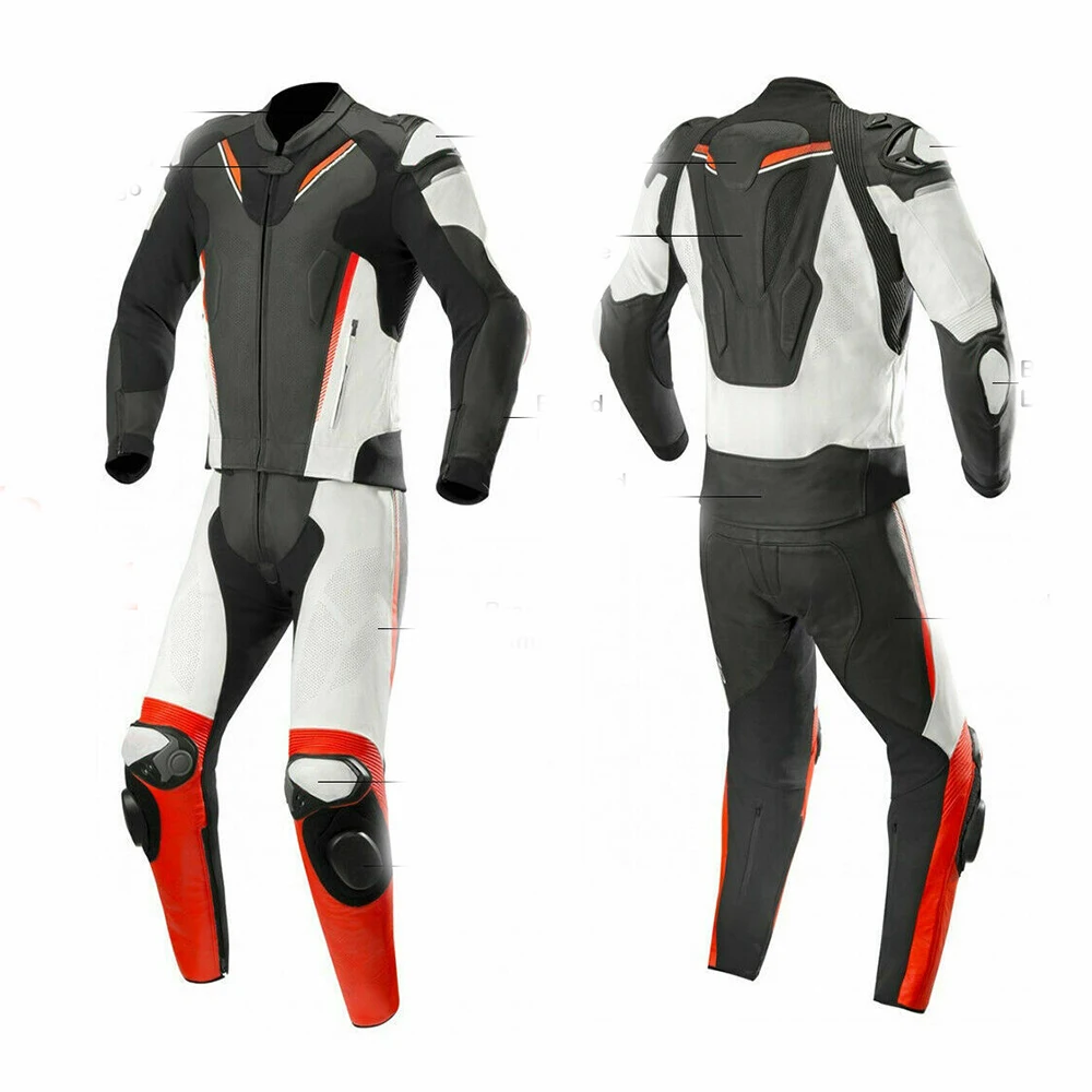 Custom Made Motorcycle Biker Racing Leather Suit 1 Piece 2 Piece OEM Safety Protector At Knee Elbow Water Proof