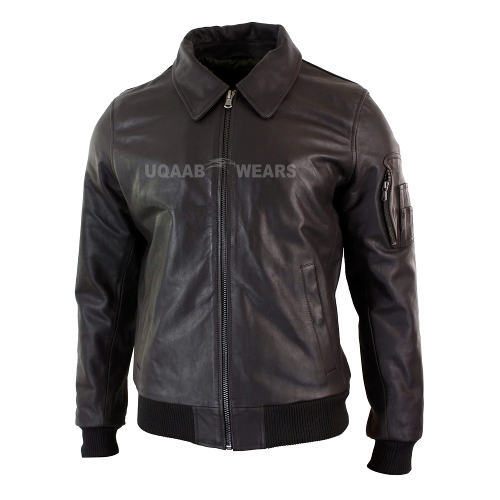 Men Bomber Genuine Real Leather  MA1 Pilot Jacket Biker Style Fashion Casual Flight Jacket Wholesale Price OEM